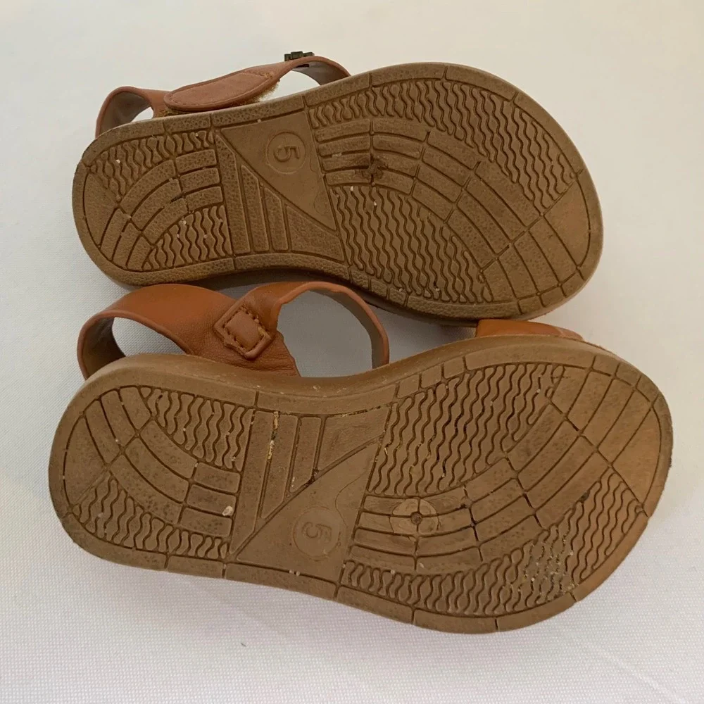 Lucky Brand Ruched Sandals Baby Size 5 Cognac Brown Coastal Resort Boho Chic
